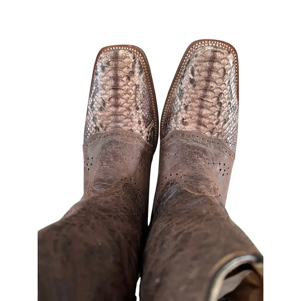Los Altos Boots Genuine Python Brown Square Toe Size 9 EE 6682 Cowboy Western